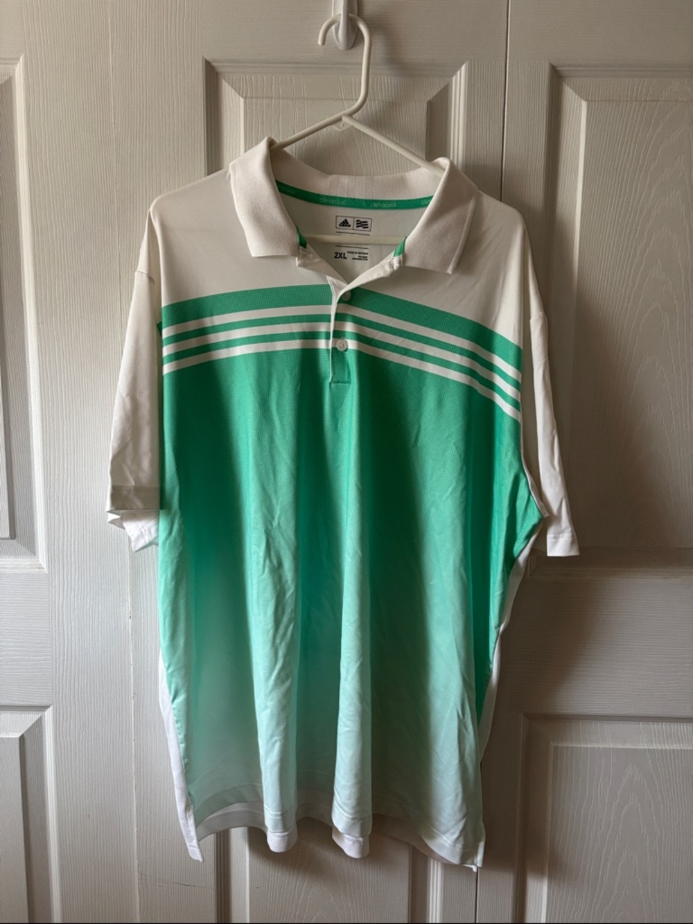 adidas Men’s White and Green Gradient Polo Shirt